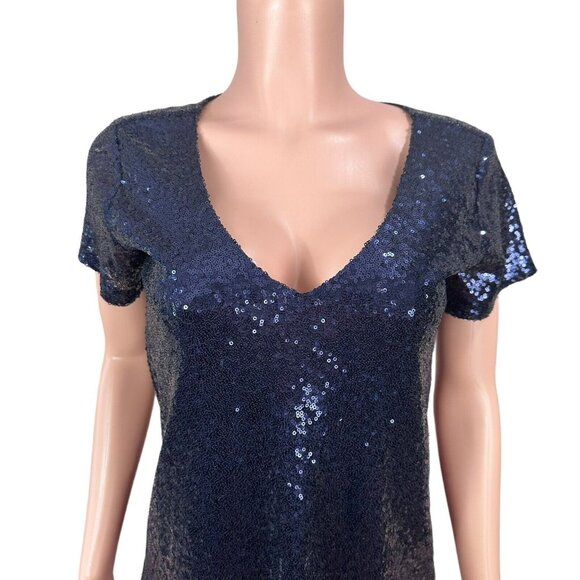 Lulus Navy Blue Sequin Short Sleeve V-Neck Shift Dress Women SZ XS - Picture 12 of 15